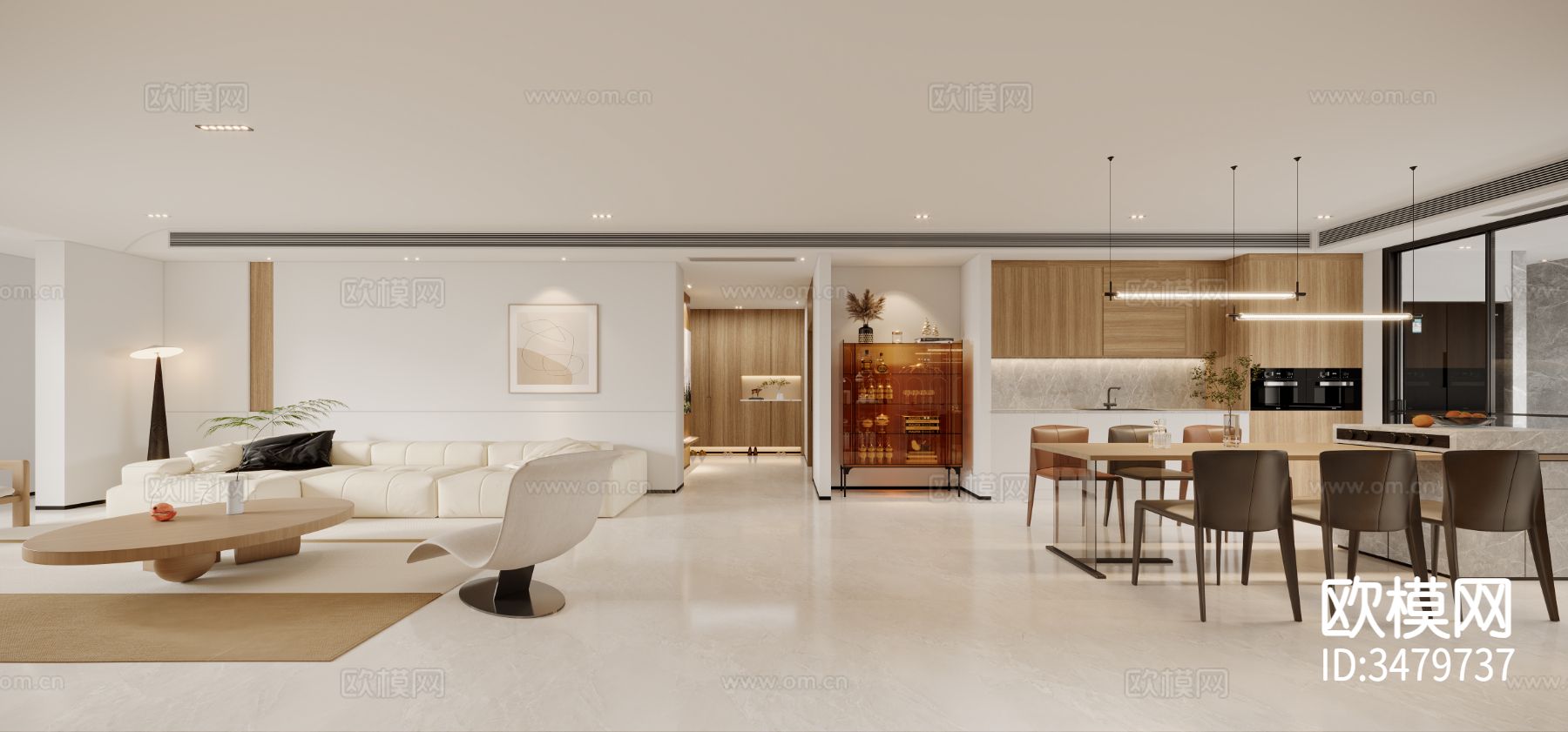 原木风大平层装修效果图下载（渲染图3）