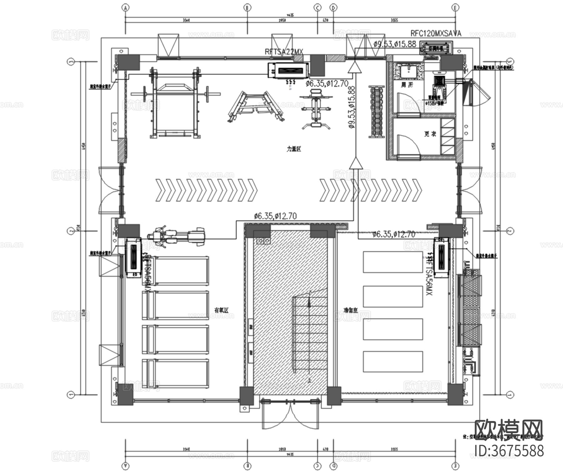 公寓共享公区暖通CAD施工图下载（渲染图2）