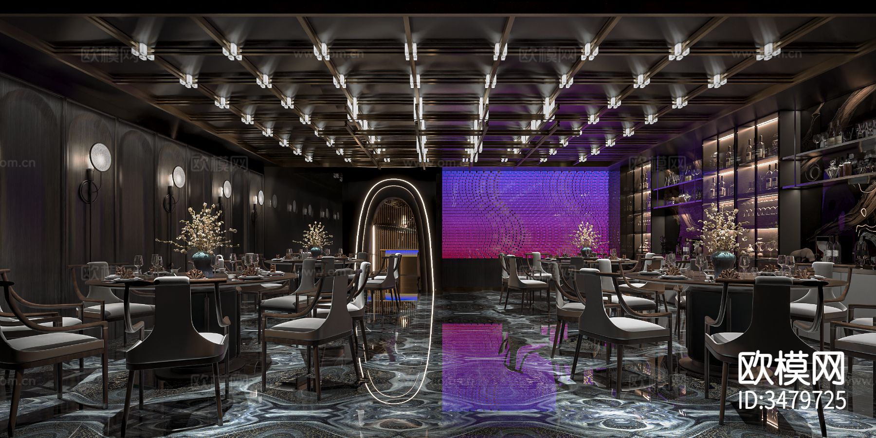 餐饮会所 西餐厅装修效果图下载（渲染图1）