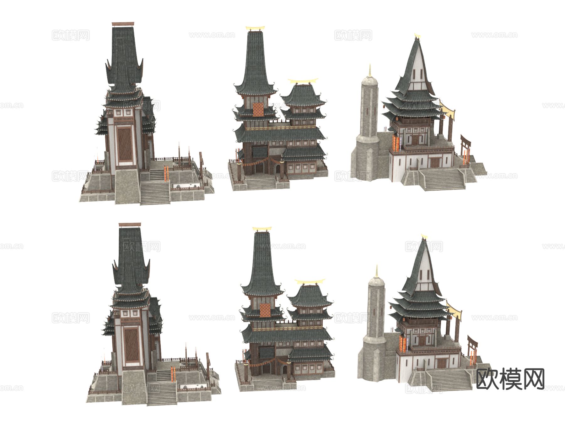 中式古建神庙 建筑构件3d模型