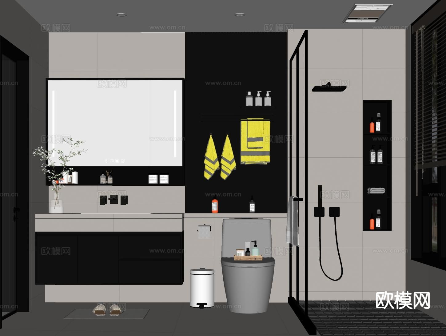 奶油风卫生间 浴室su模型下载（渲染图1）