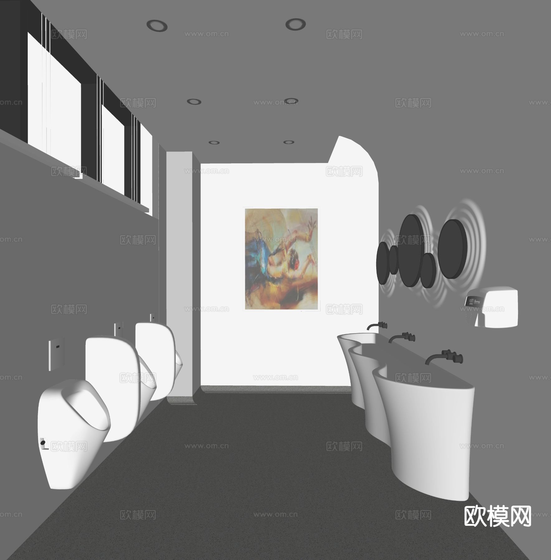 现代公共卫生间su模型下载（渲染图1）