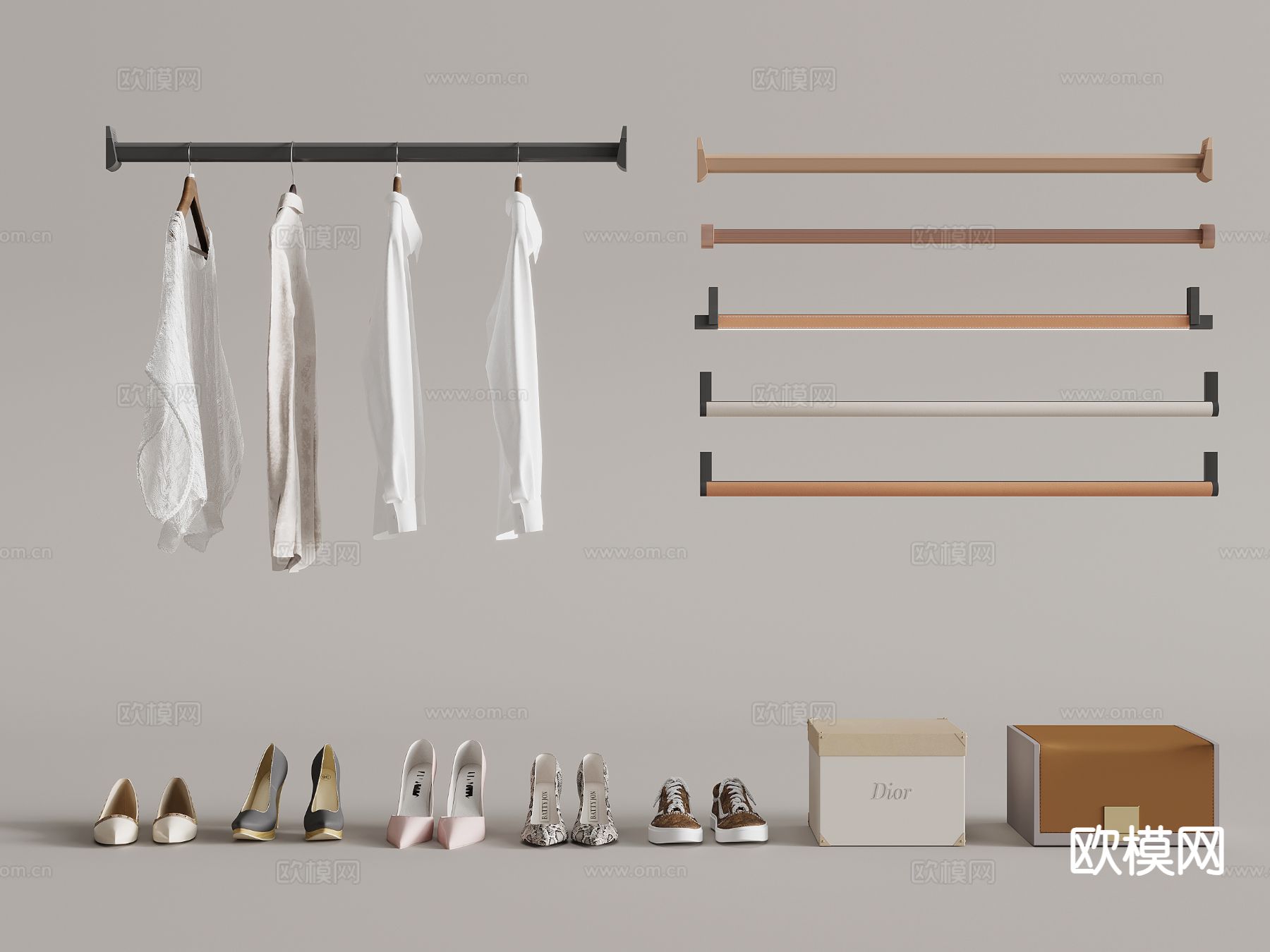 现代挂衣杆 衣服服饰 鞋帽箱包su模型下载（渲染图2）
