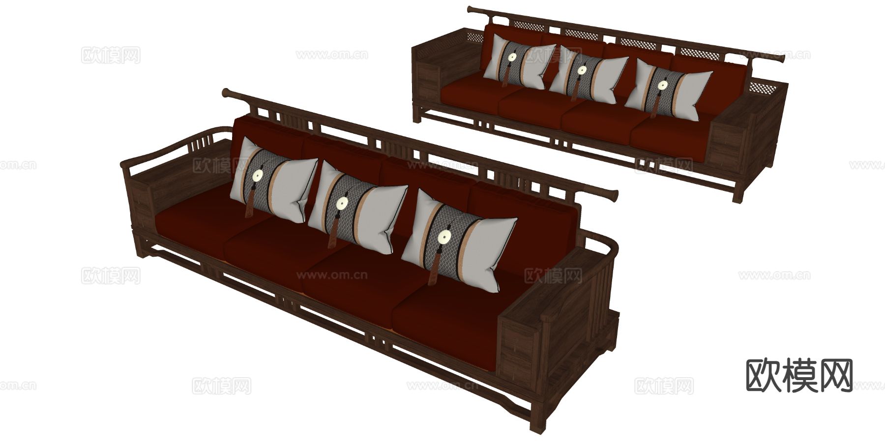 多人沙发 皮革沙发su模型下载（渲染图1）