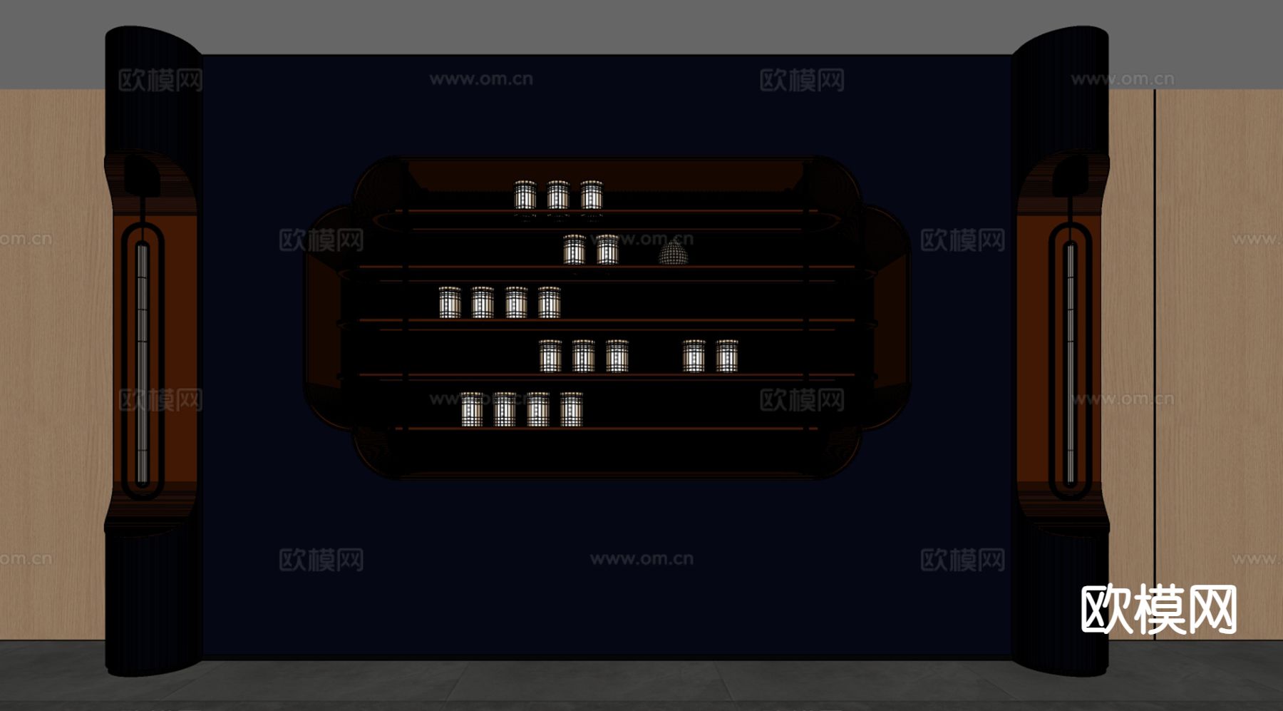 新中式博古架su模型下载（渲染图1）