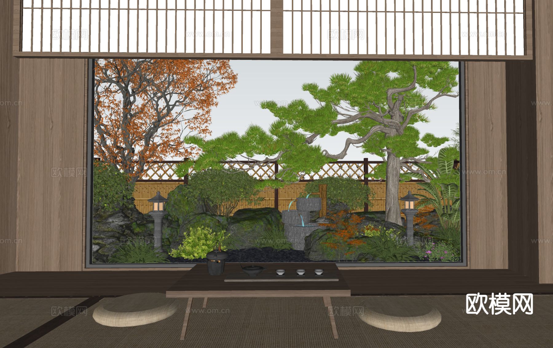 日式庭院景观 花园su模型下载（渲染图1）