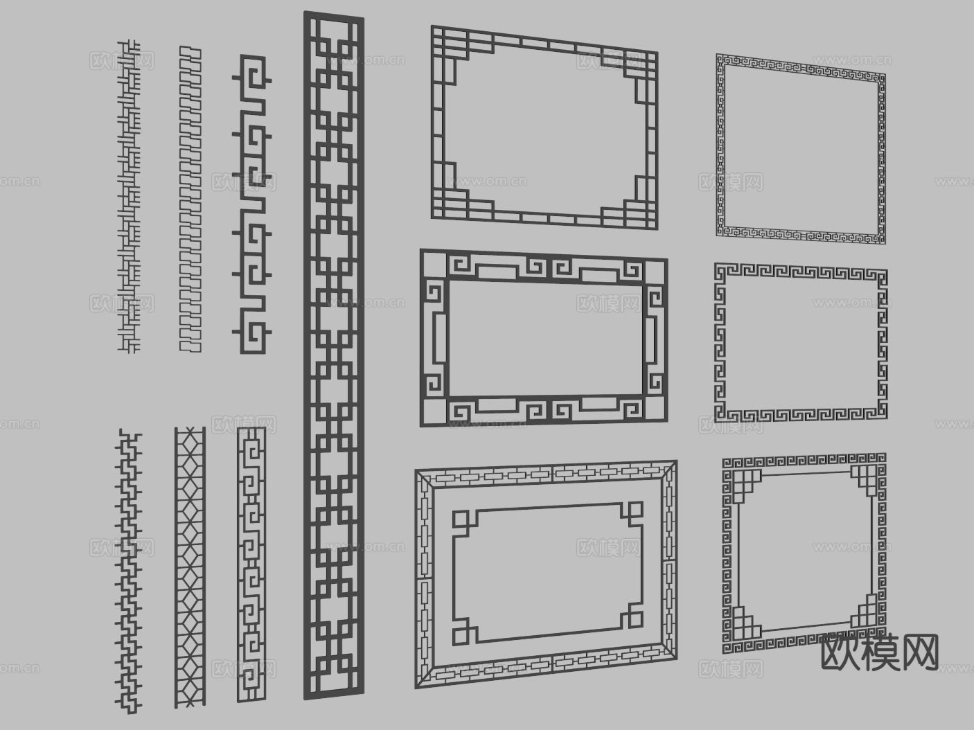 新中式花格雕花 线条su模型下载（渲染图1）