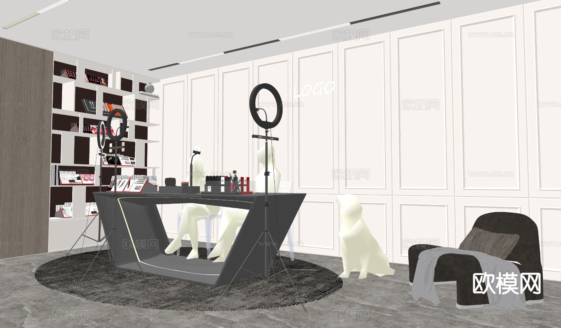 现代直播间su模型下载（渲染图1）