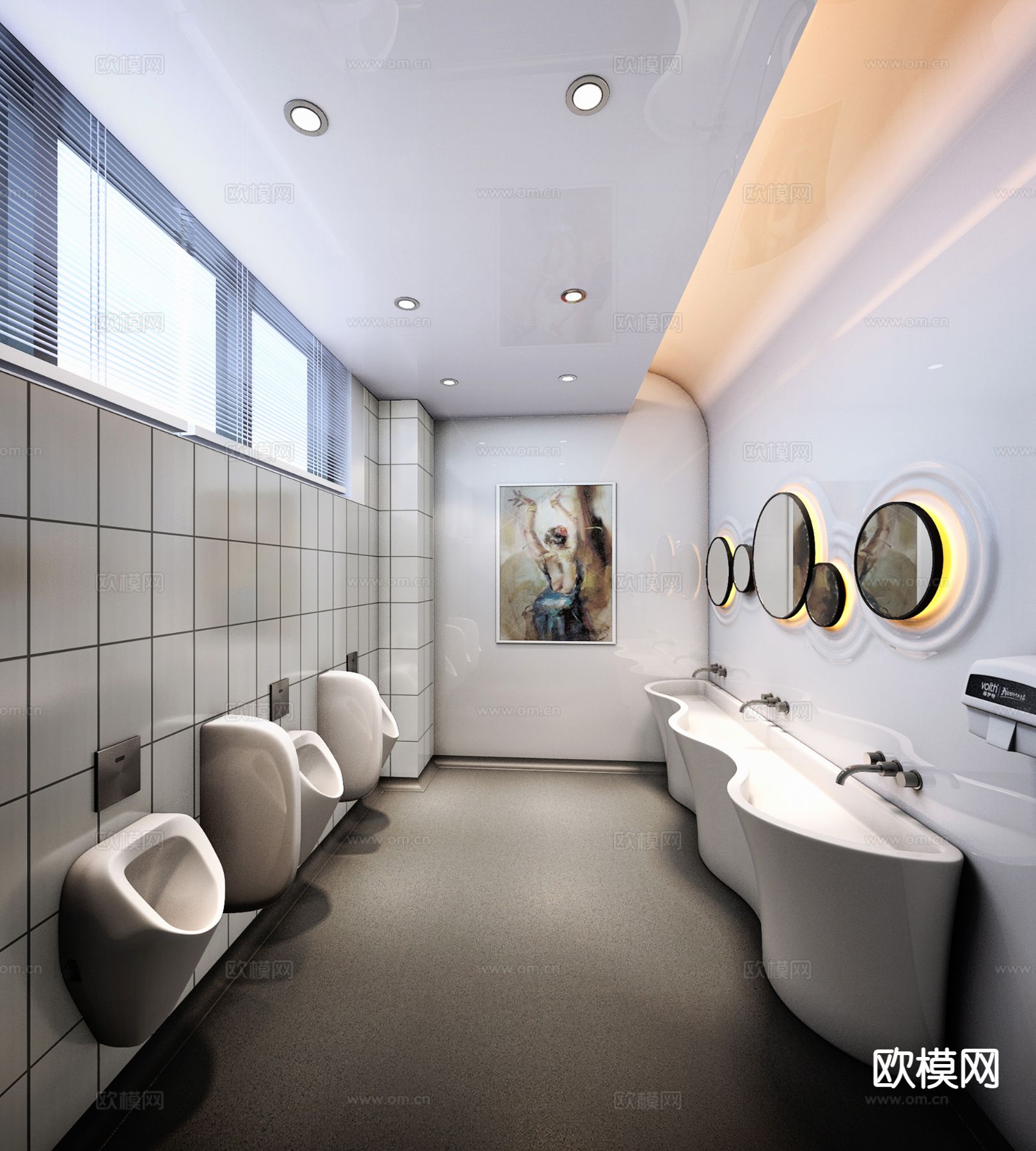 现代公共卫生间su模型下载（渲染图2）