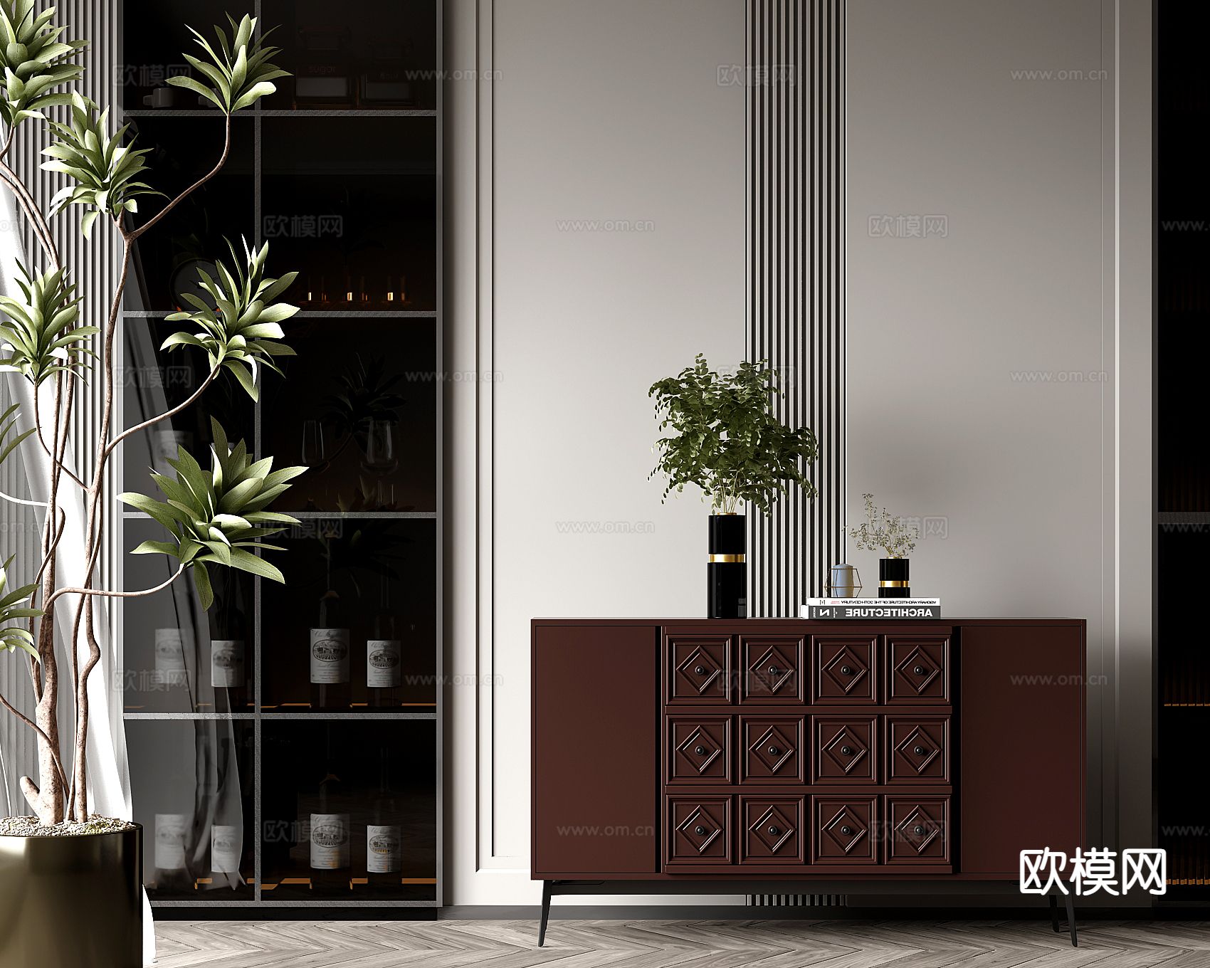 意式玄关柜 端景柜 边柜su模型