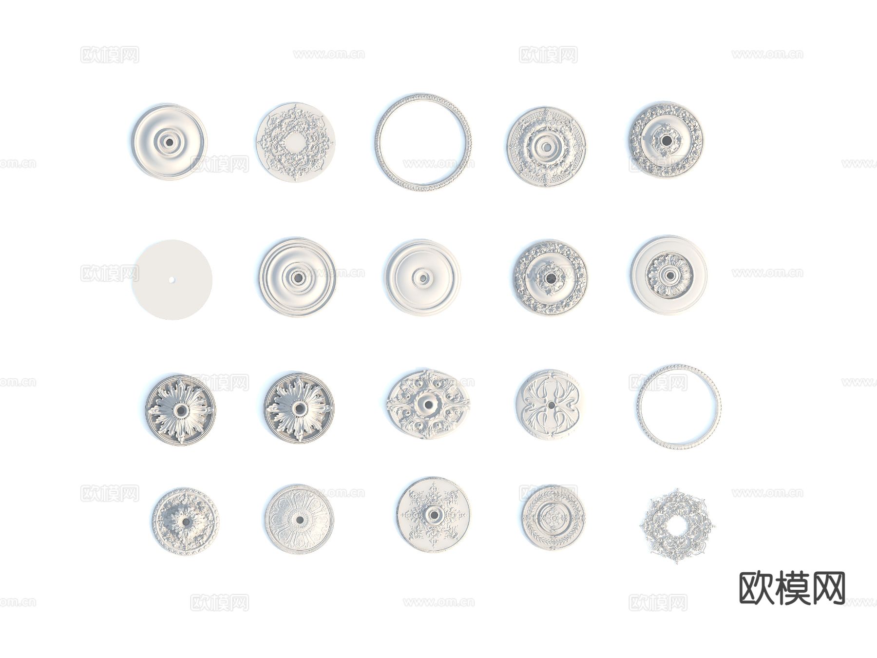 欧式石膏灯盘 雕花构件3d模型