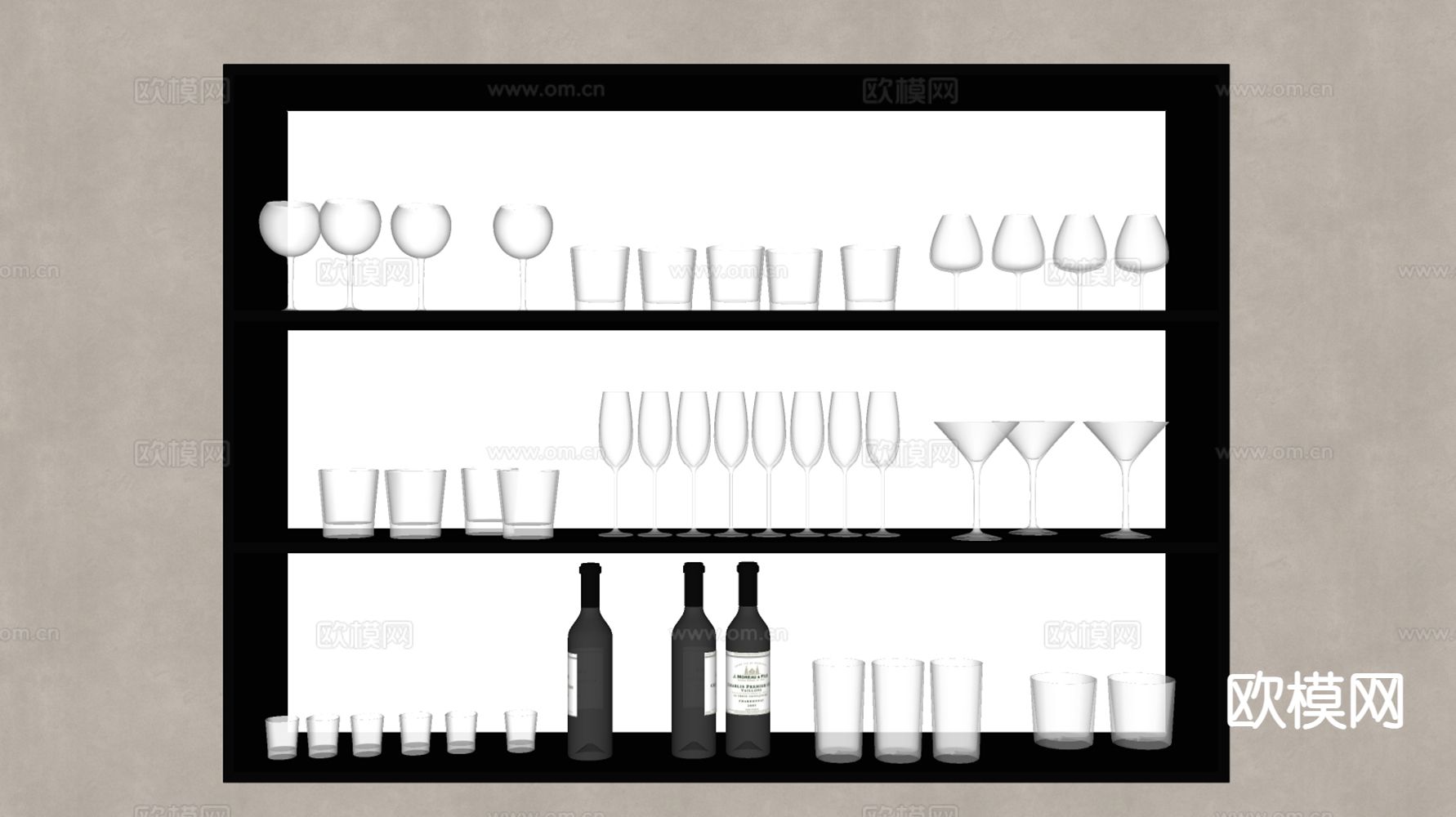酒具 红酒 酒杯 洋酒 玻璃杯su模型下载（渲染图1）