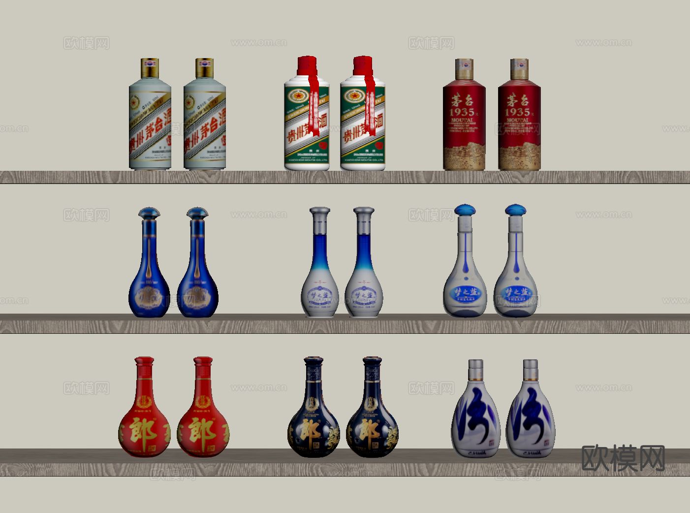 现代白酒 酒水 酒瓶 辣酒su模型下载（渲染图1）