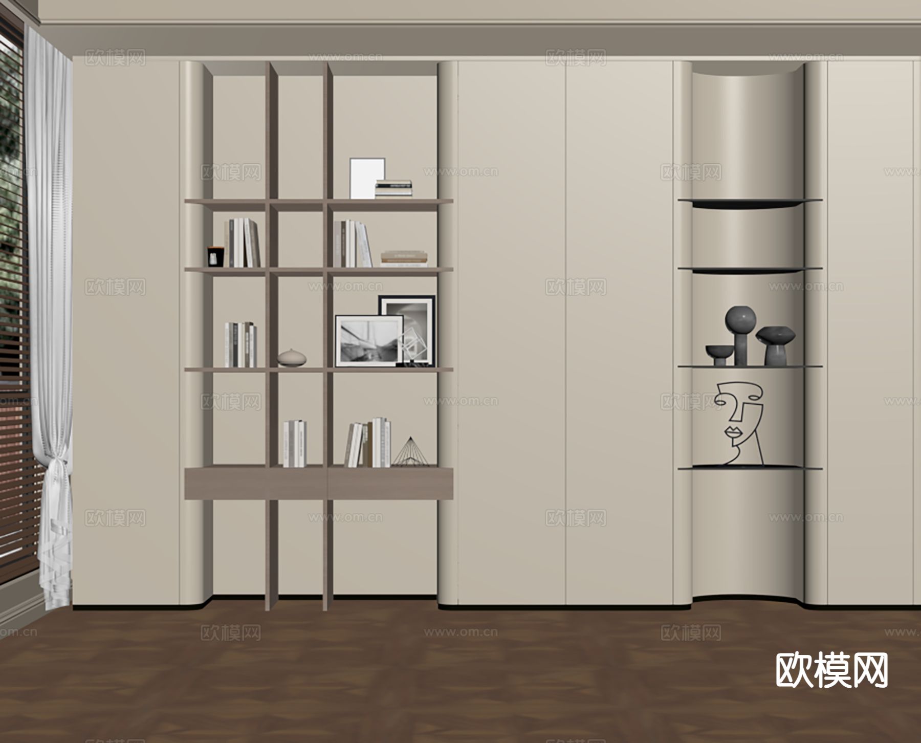 侘寂书柜su模型下载（渲染图1）