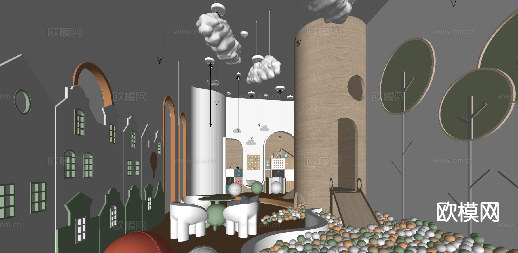 现代儿童娱乐室 幼儿园su模型下载（渲染图1）