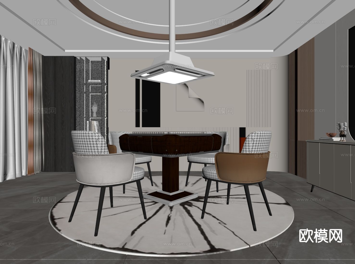 现代休闲室 麻将房su模型下载（渲染图1）