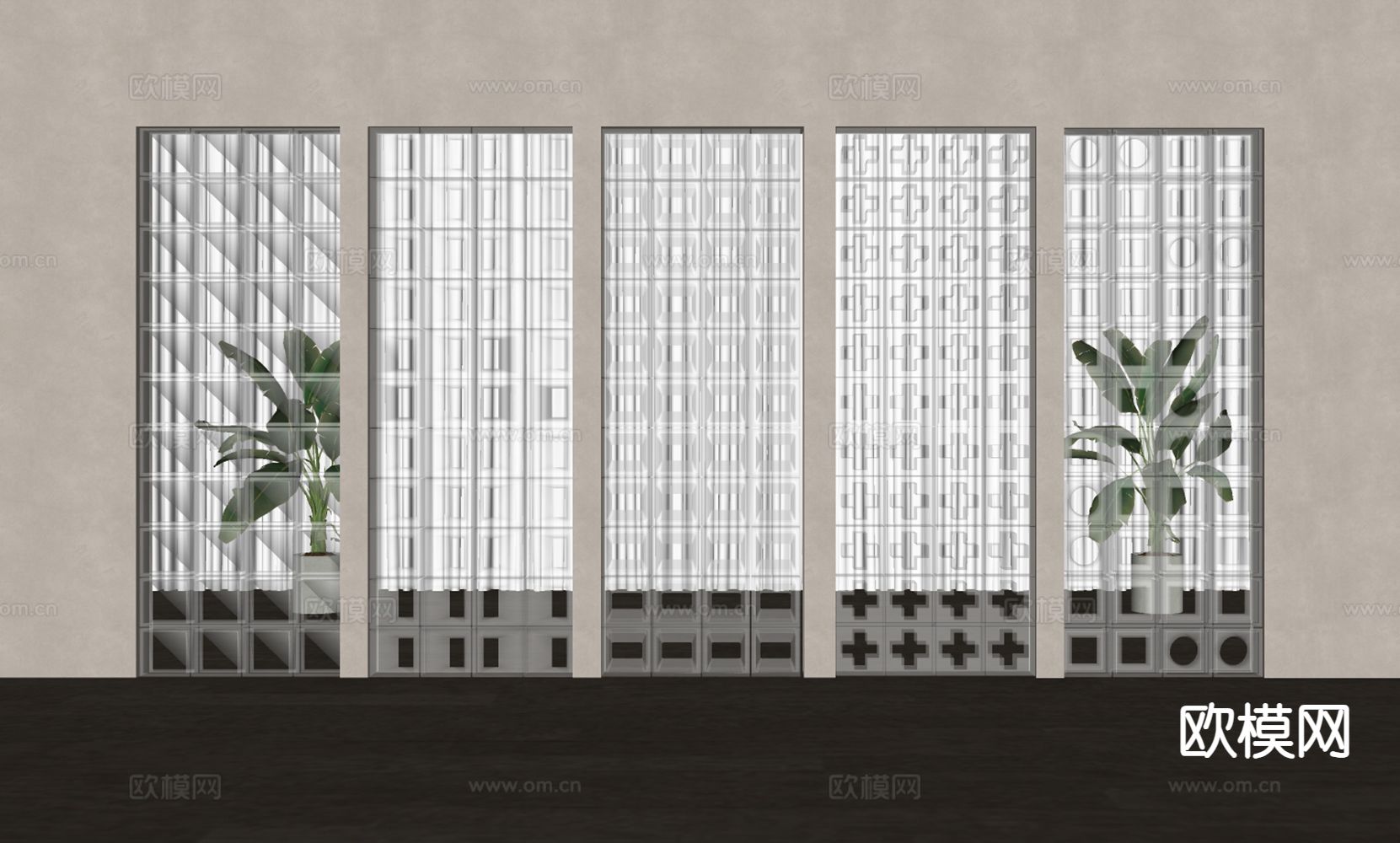 玻璃砖屏风 玄关隔断su模型下载（渲染图1）