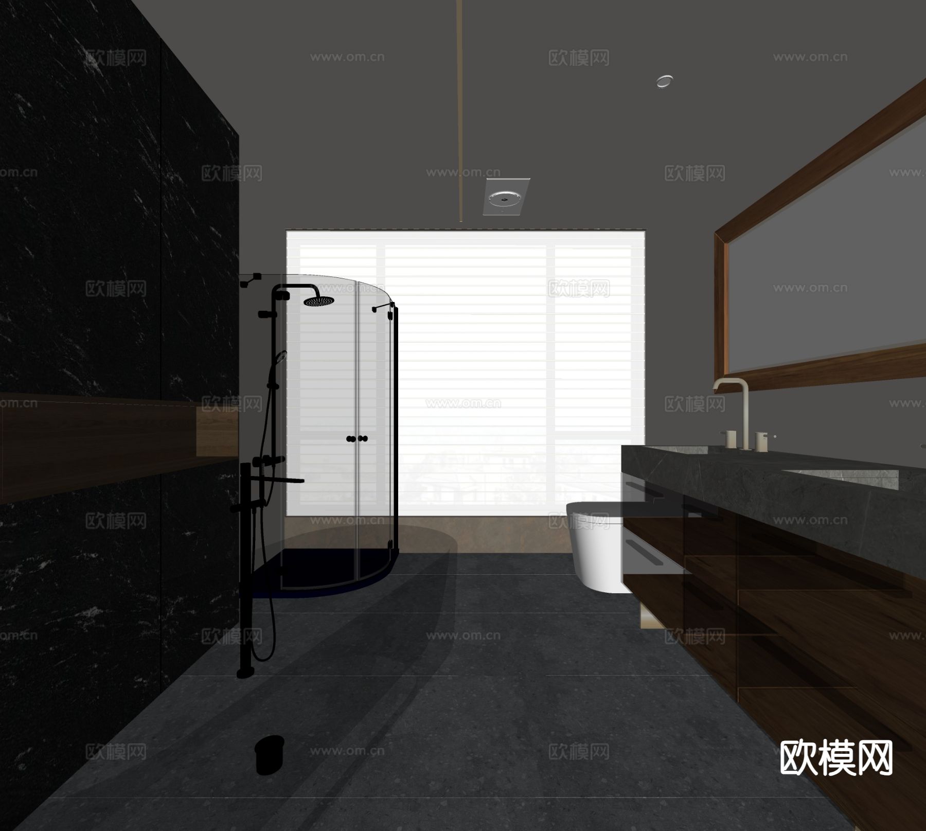 高级灰卫生间 浴室su模型下载（渲染图1）