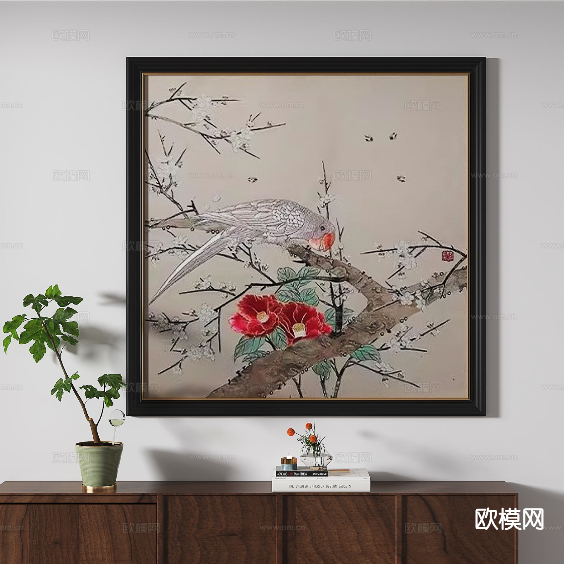 中古风花鸟画 装饰画3d模型