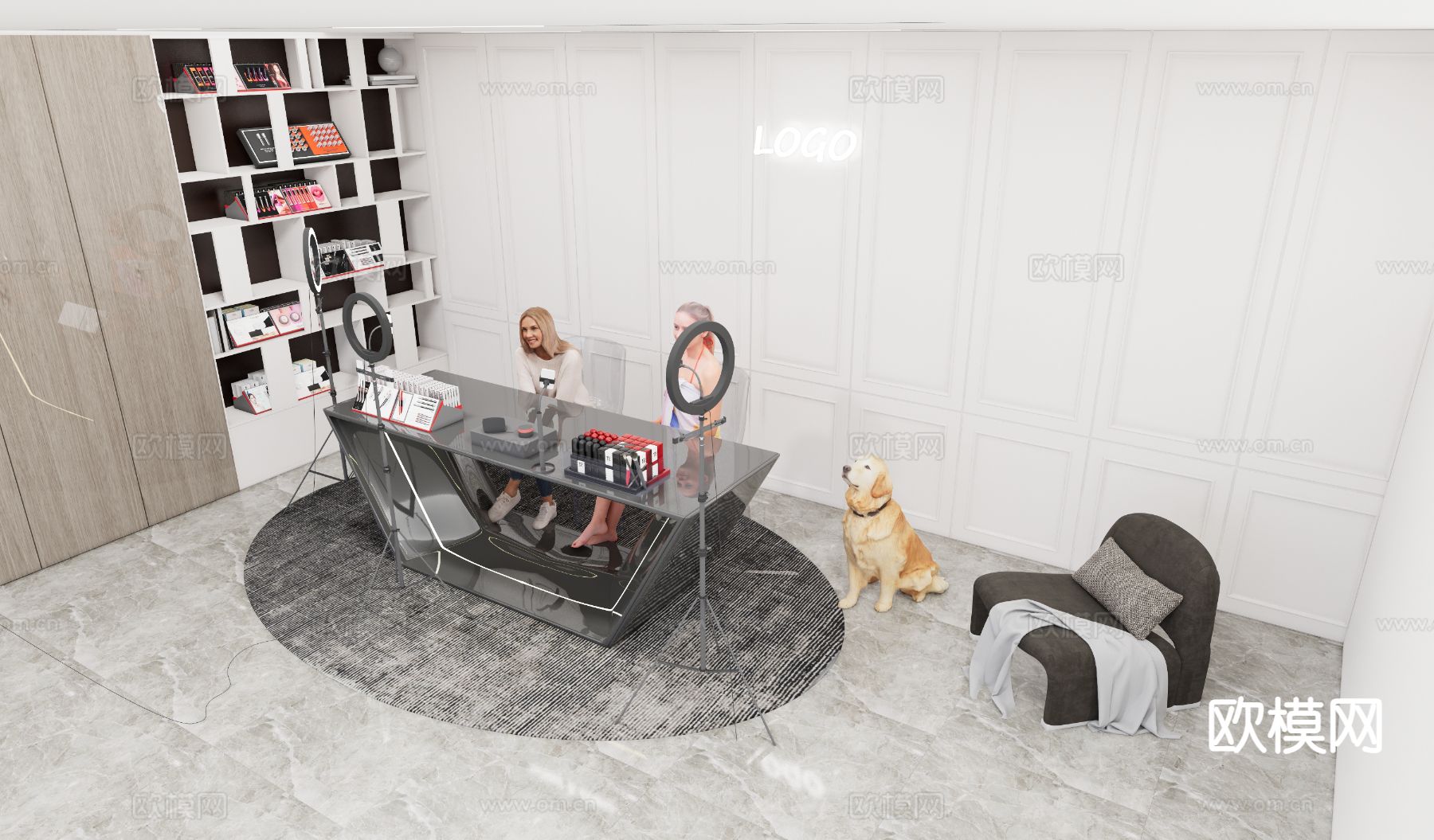 现代直播间su模型下载（渲染图2）