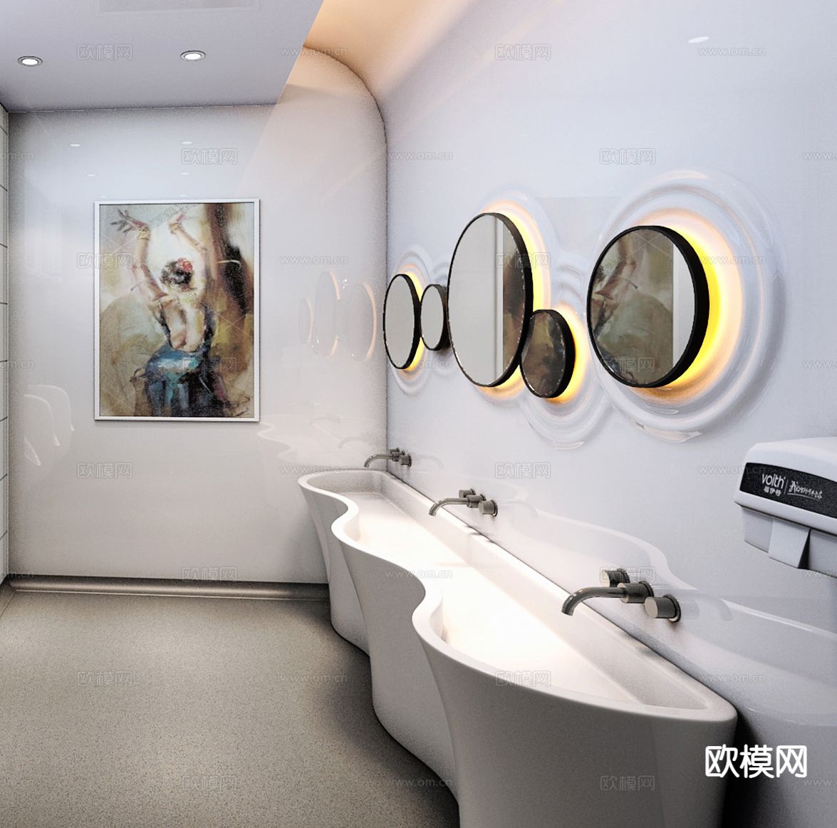 现代公共卫生间su模型下载（渲染图3）