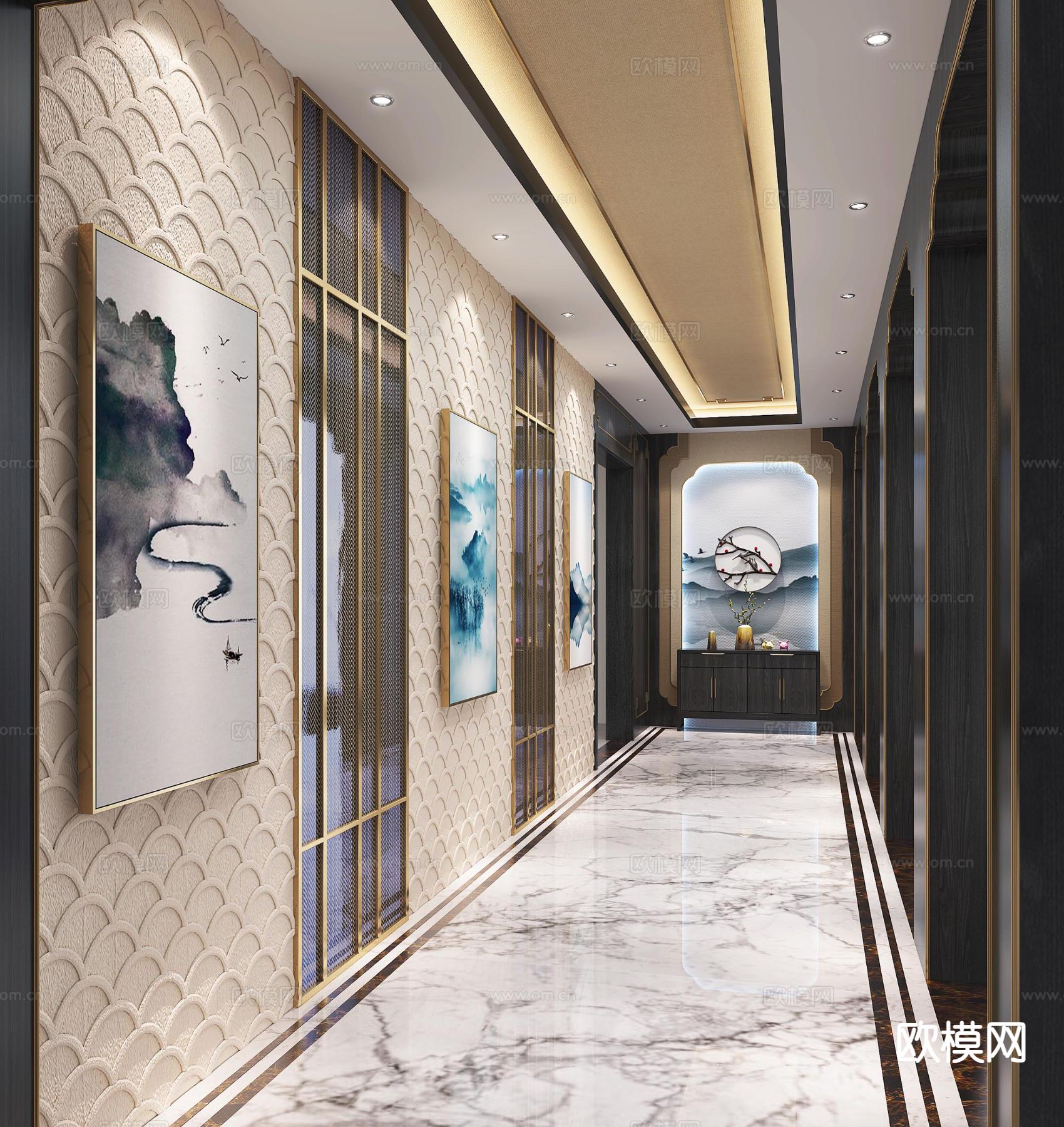 酒店走廊 玄关过道su模型下载（渲染图2）