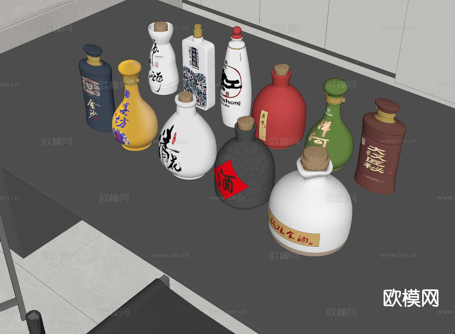 中式酒瓶 酒水 白酒su模型下载（渲染图1）