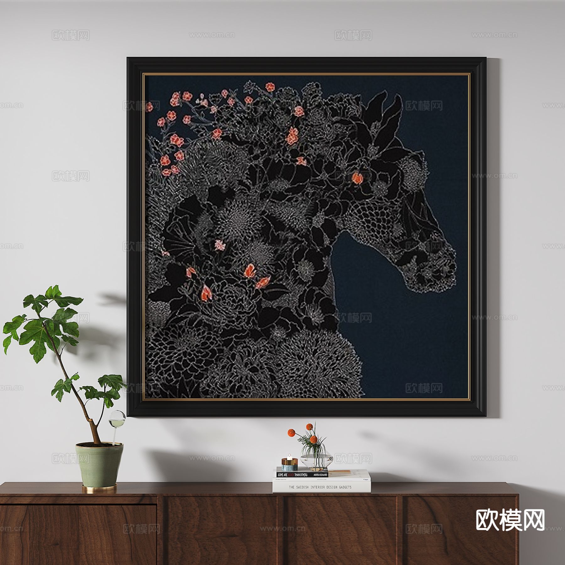 中古风抽象画 骏马画 装饰画3d模型