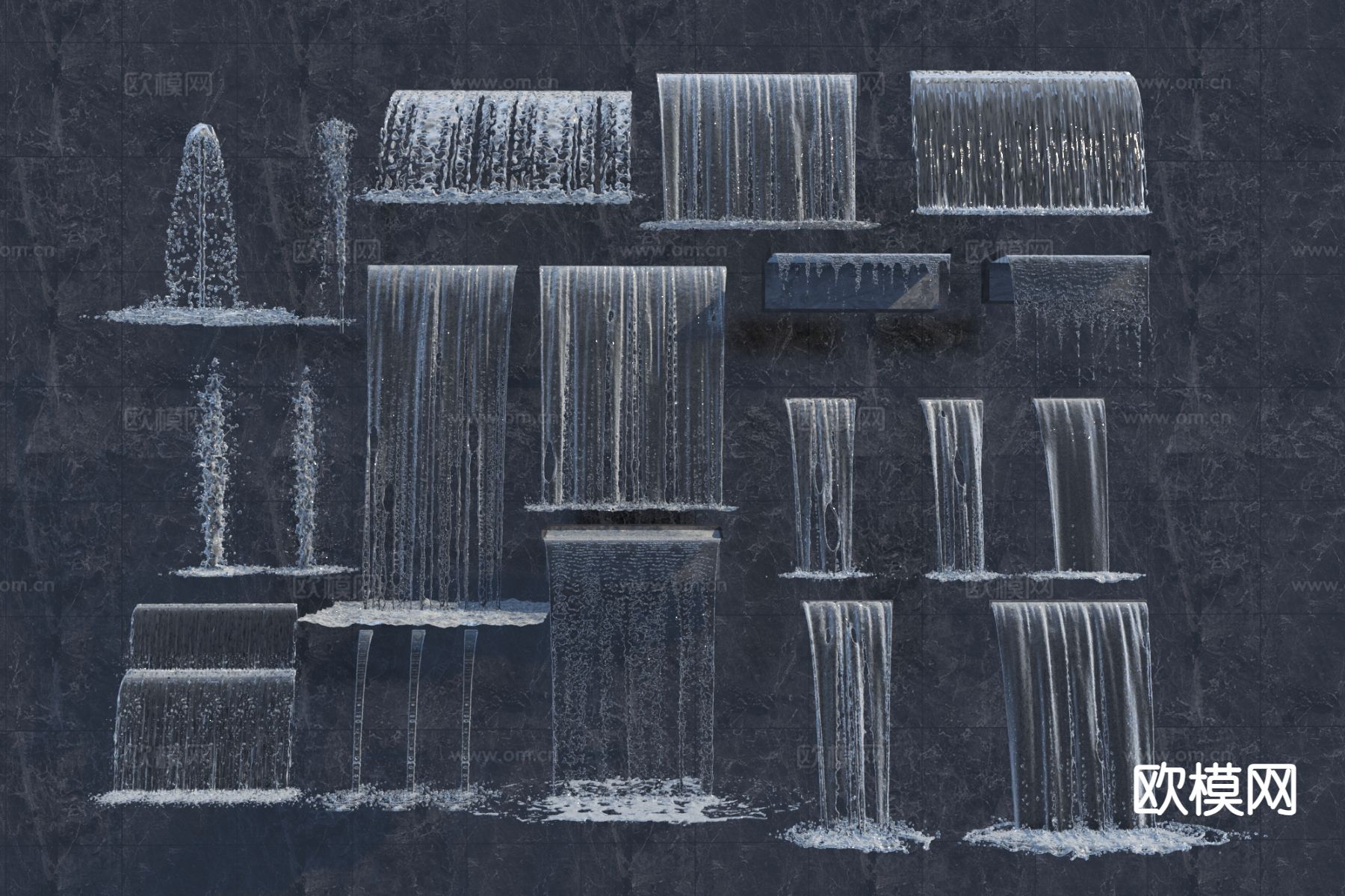 现代水景喷泉 水幕3d模型下载