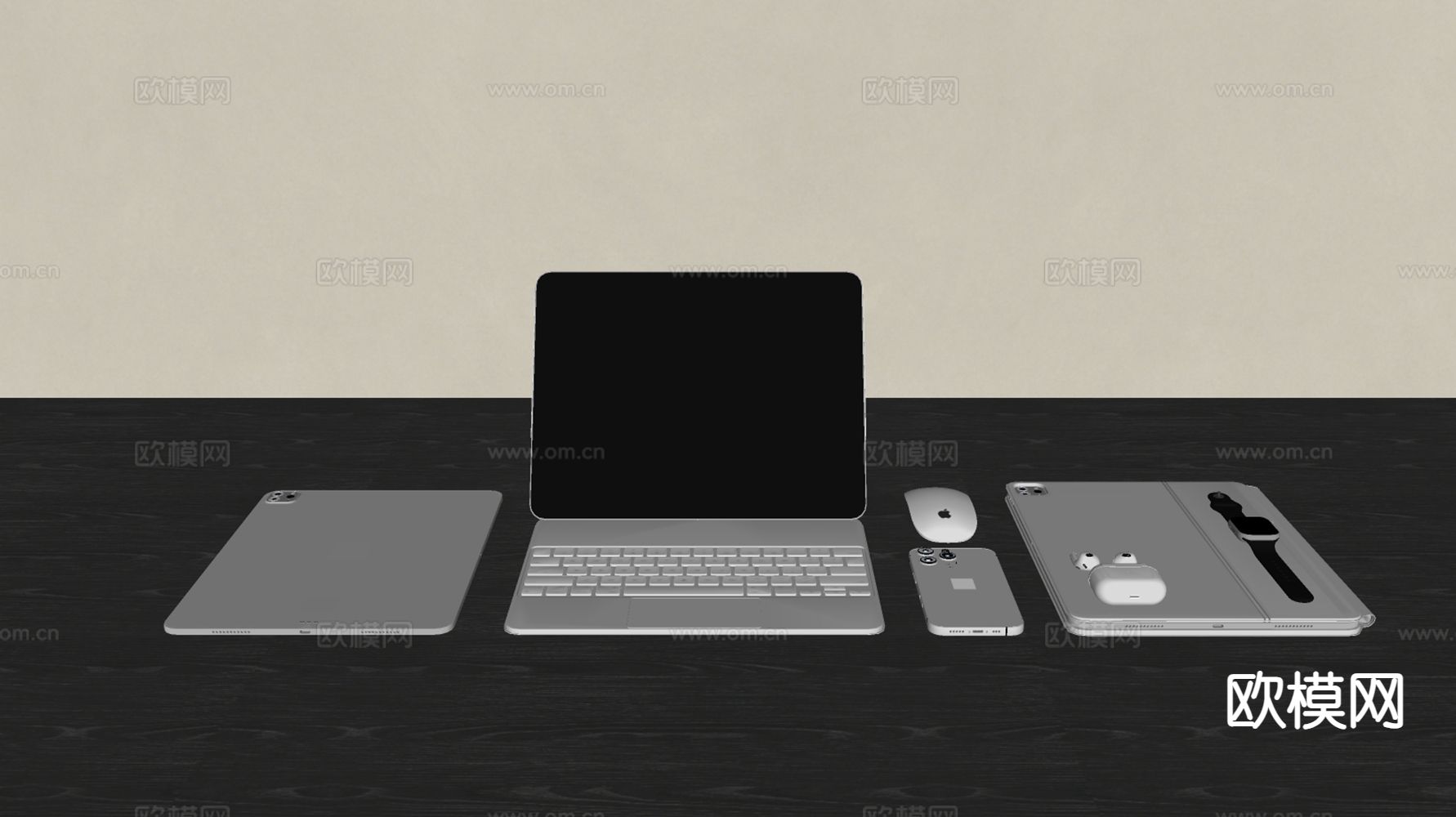 办公用品 桌面摆件 手机 耳机 电脑su模型下载（渲染图1）