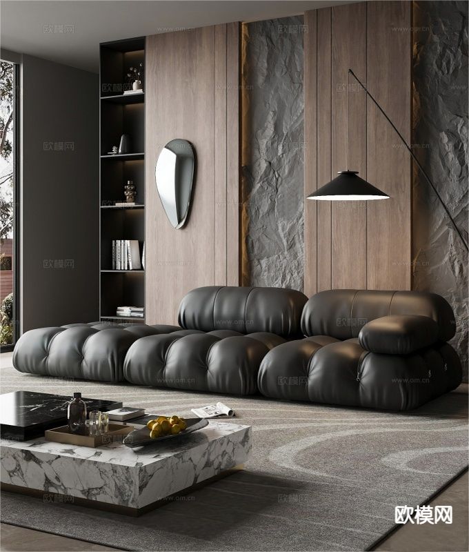 现代皮革沙发 三人沙发3d模型下载