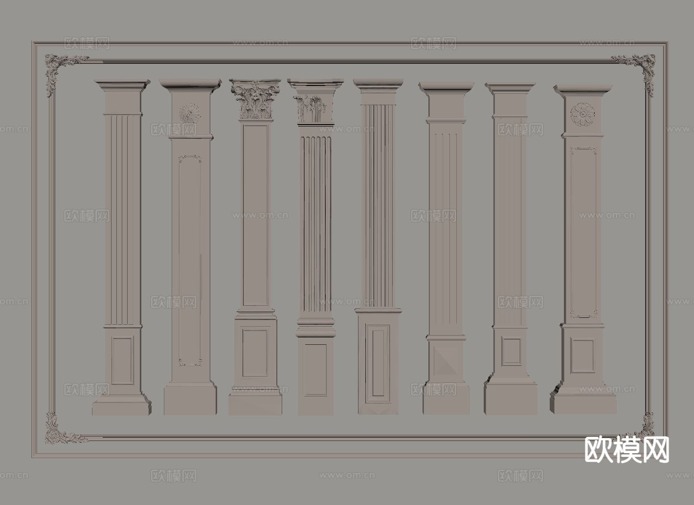 法式柱子 石膏柱 立柱 门庭柱su模型下载（渲染图1）