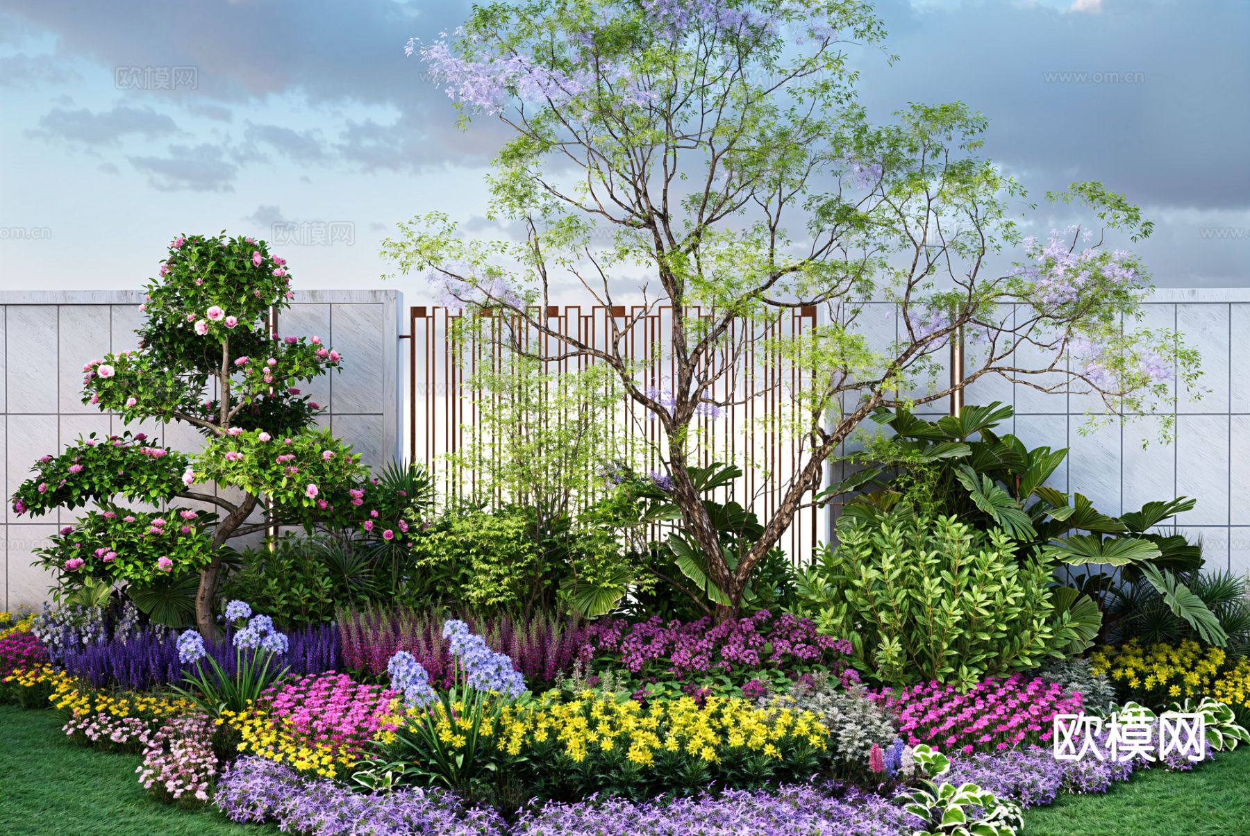 户外花坛 花池 花境绿植su模型下载（渲染图2）