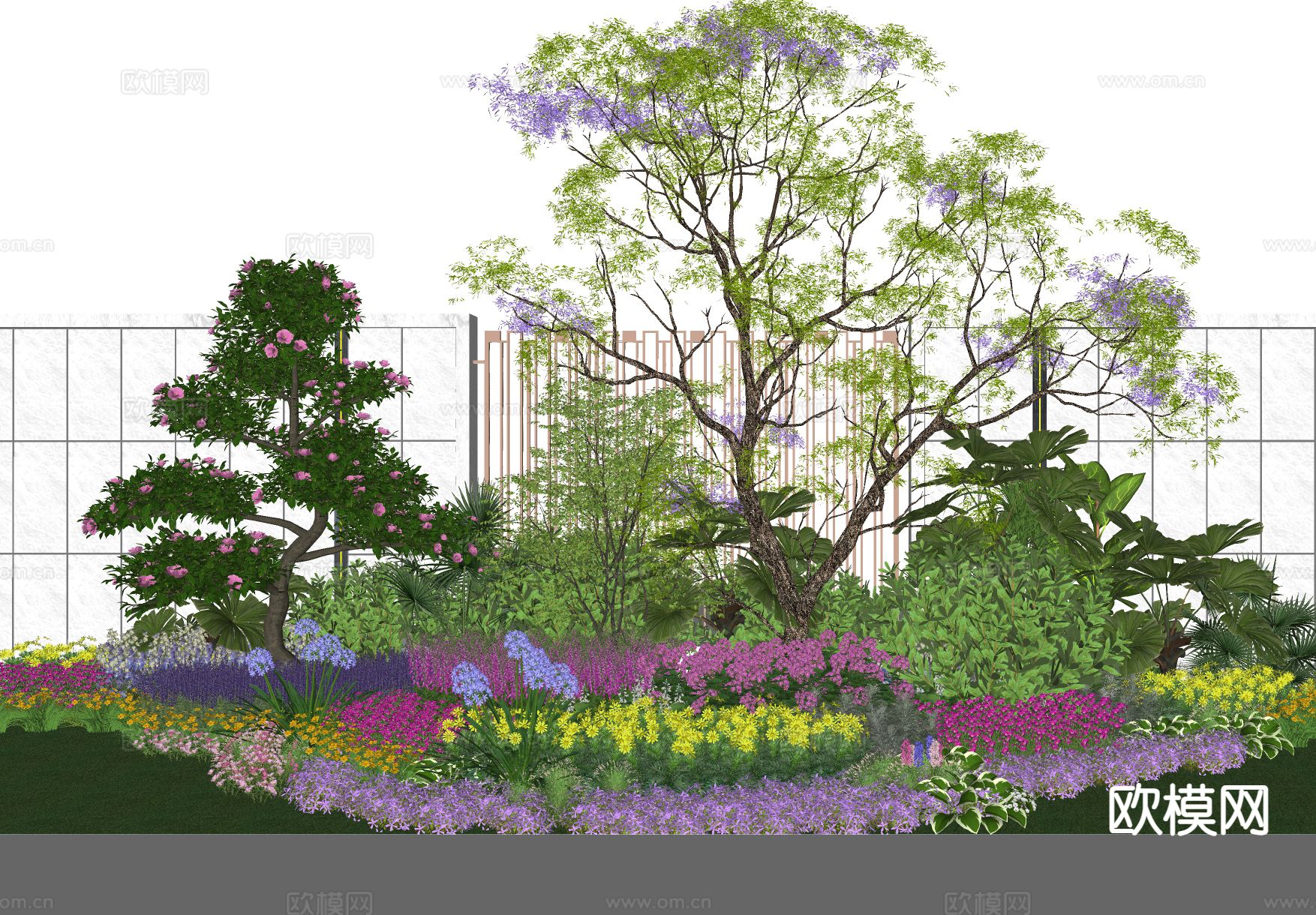 户外花坛 花池 花境绿植su模型下载（渲染图1）