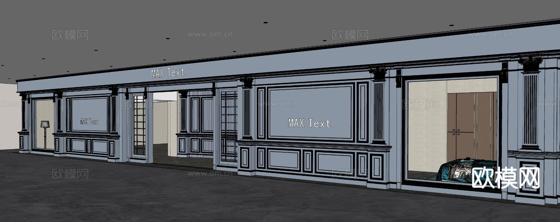 店铺门面 商业门头su模型下载（渲染图1）