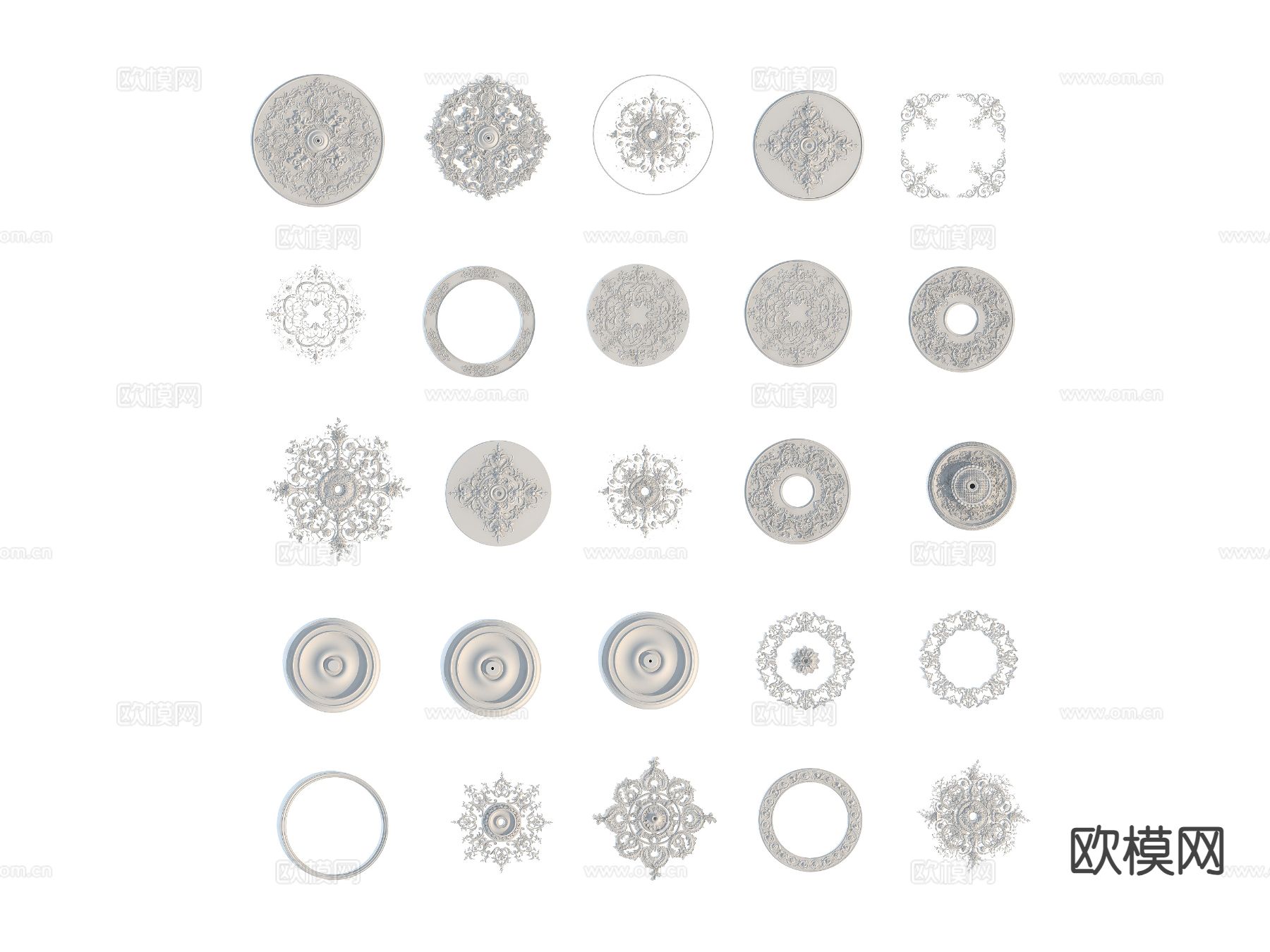 欧式石膏灯盘 雕花构件3d模型