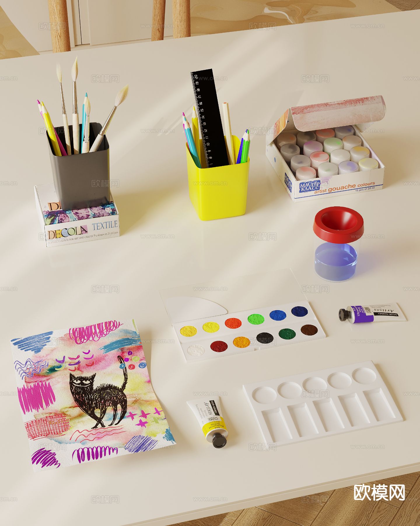 美术用品 儿童彩铅 画笔 绘本 颜料su模型下载（渲染图2）