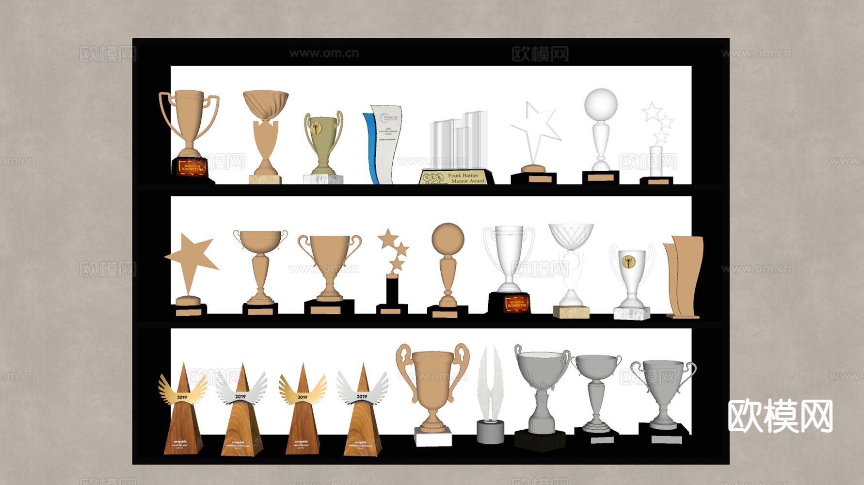 奖杯 奖状 奖牌 奖杯架su模型下载（渲染图1）