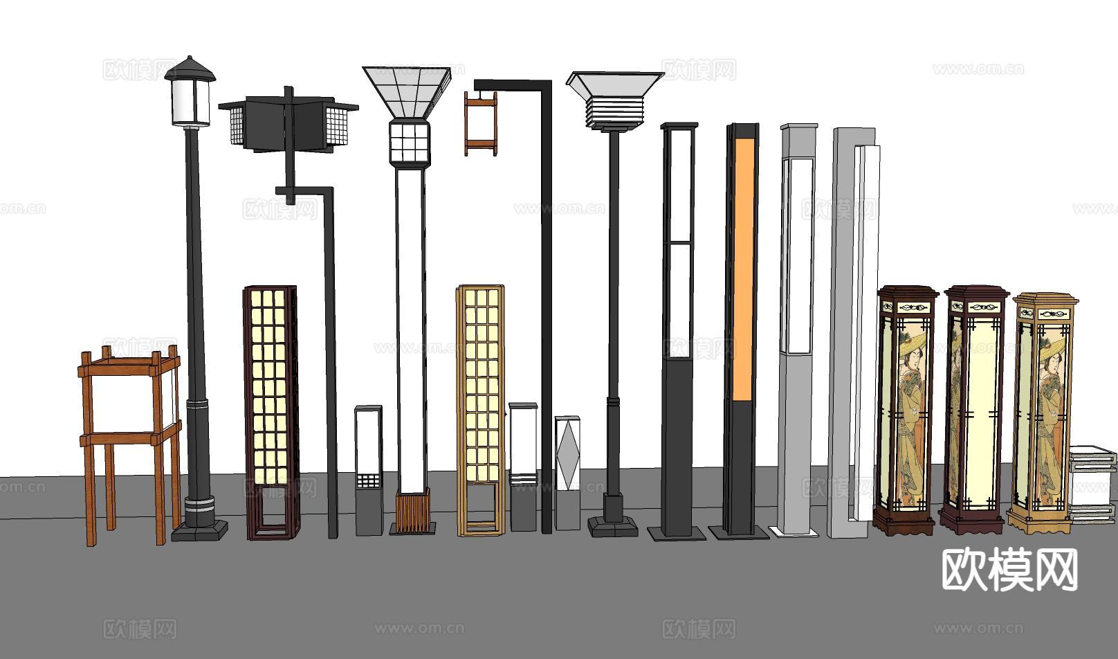 新中式户外灯 景观灯 路灯 庭院灯su模型下载（渲染图1）