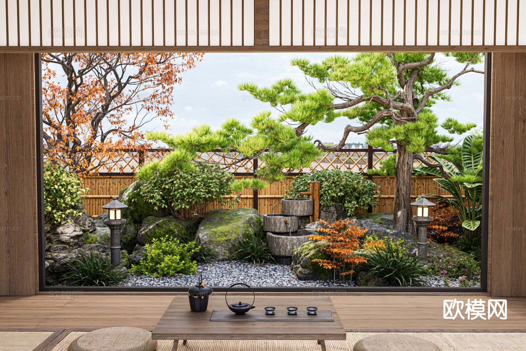 日式庭院景观 花园su模型下载（渲染图2）