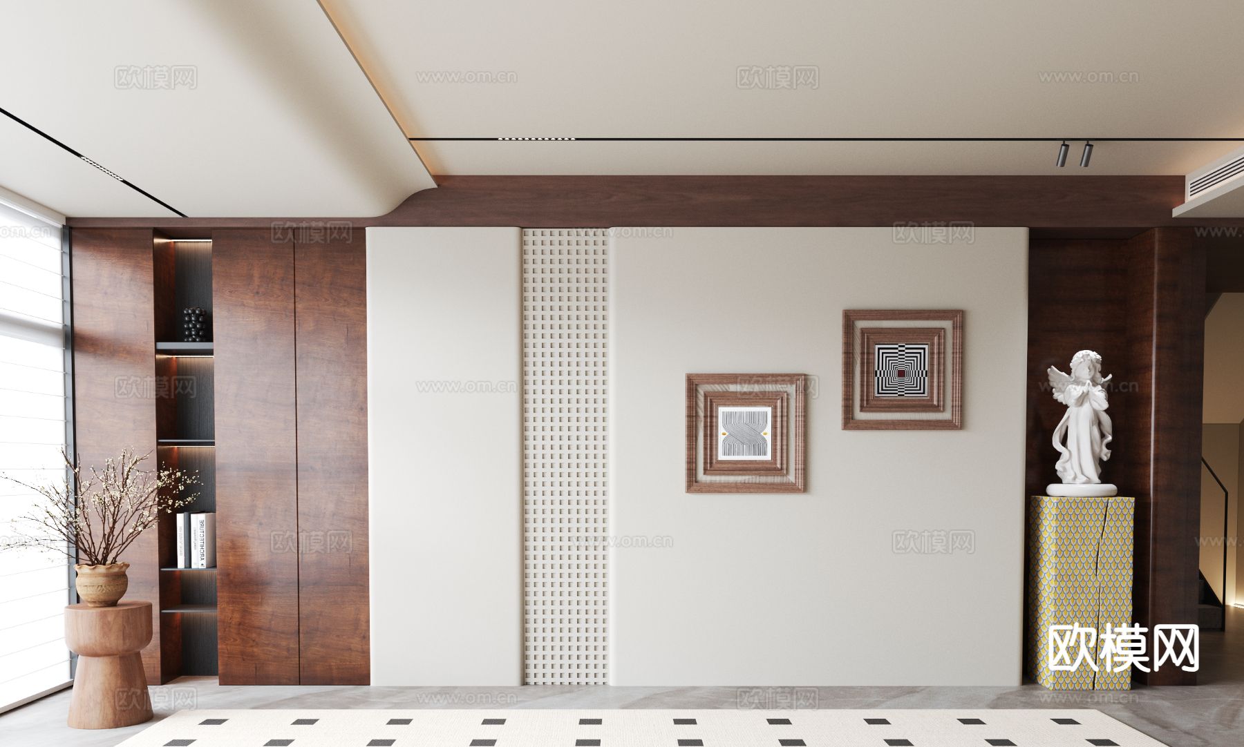 中古风沙发背景墙3d模型下载