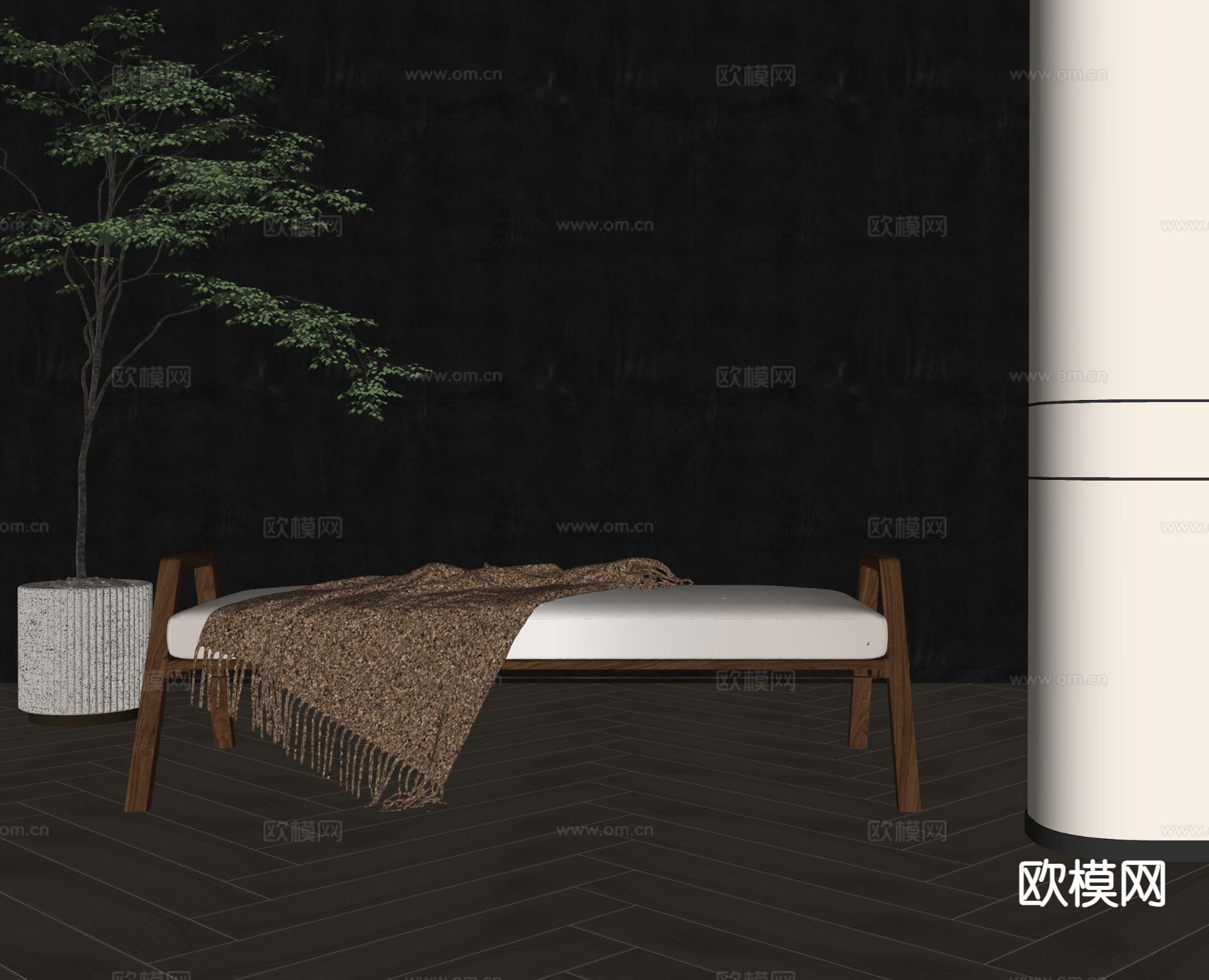 中古风脚踏 床尾凳su模型下载（渲染图1）