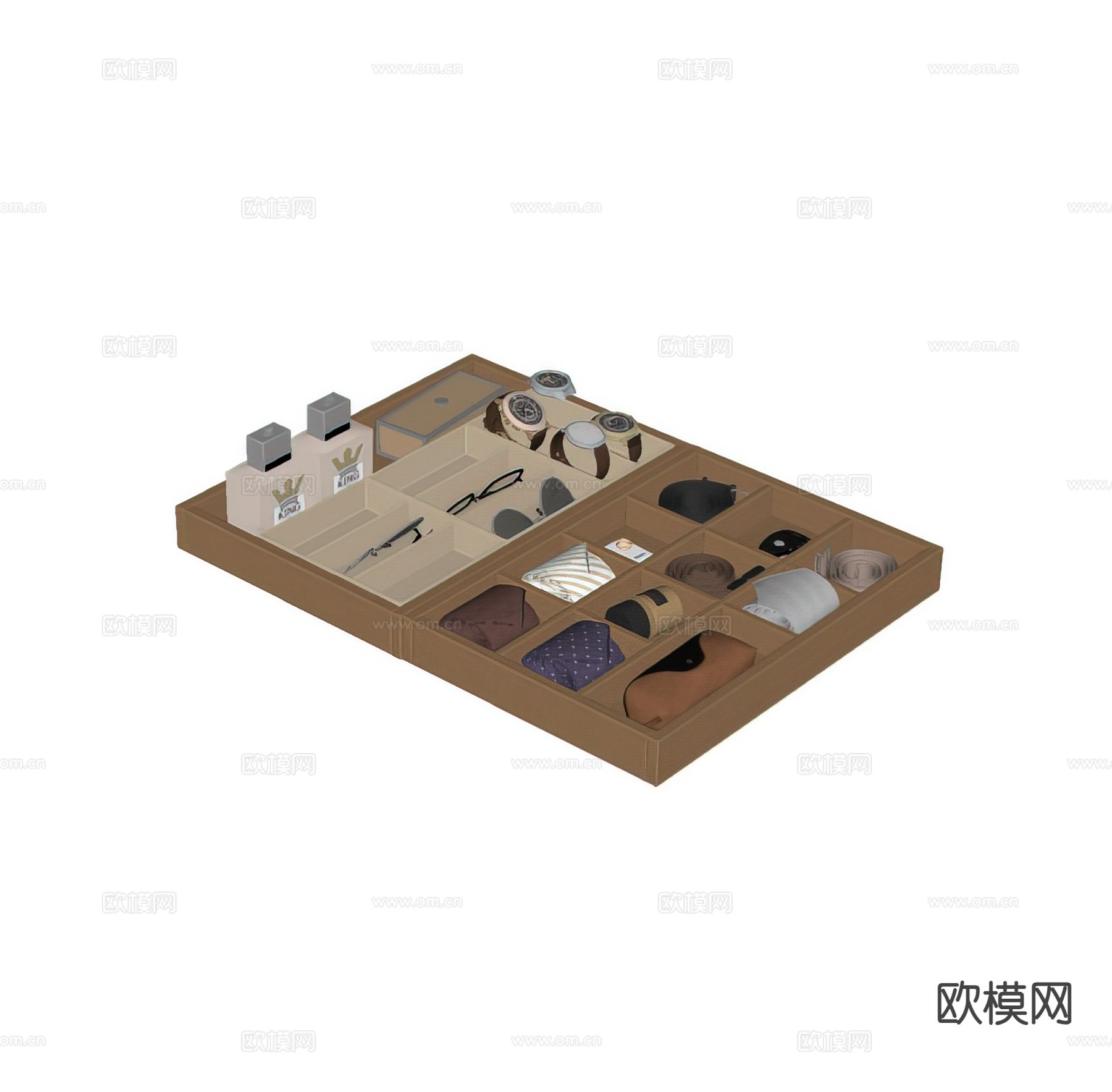 珠宝首饰 领带 手表 梳妆收纳盒su模型下载（渲染图1）