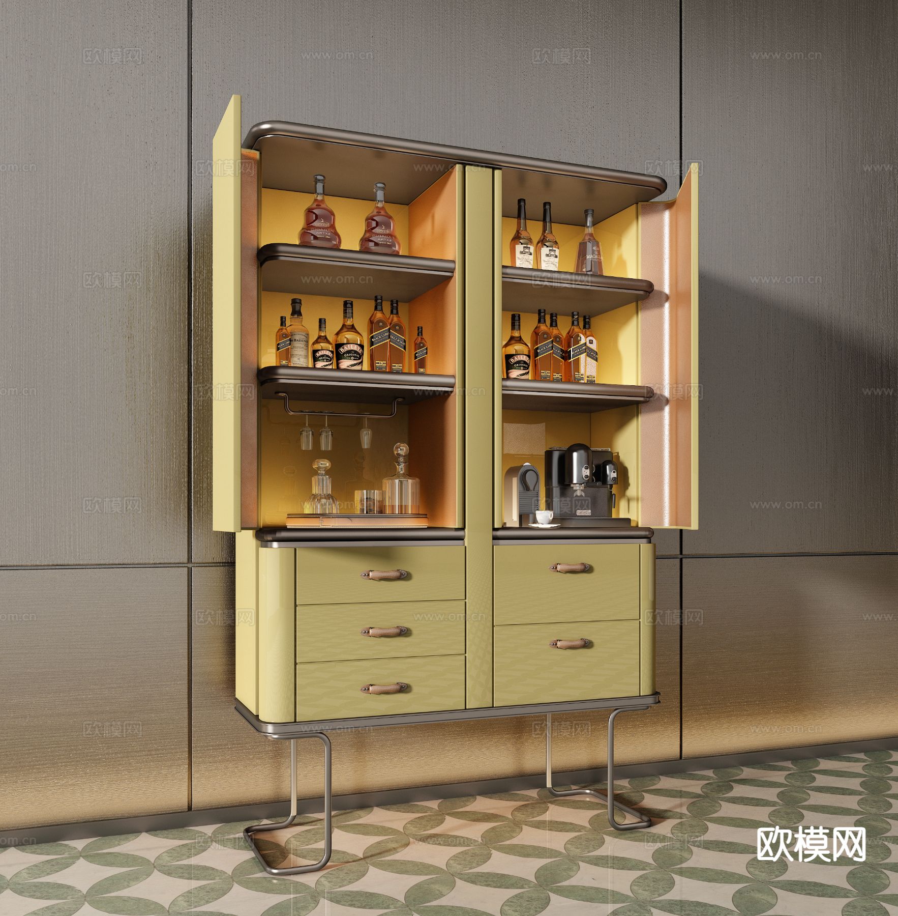 Minotti 米洛提 意式酒柜 酒架su模型下载（渲染图2）