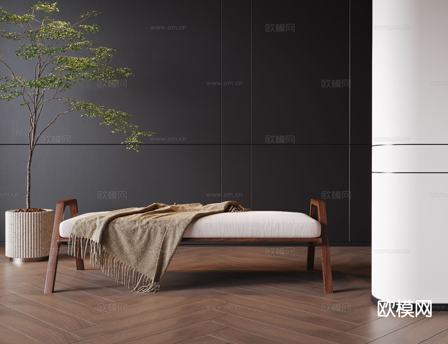 中古风脚踏 床尾凳su模型下载（渲染图2）