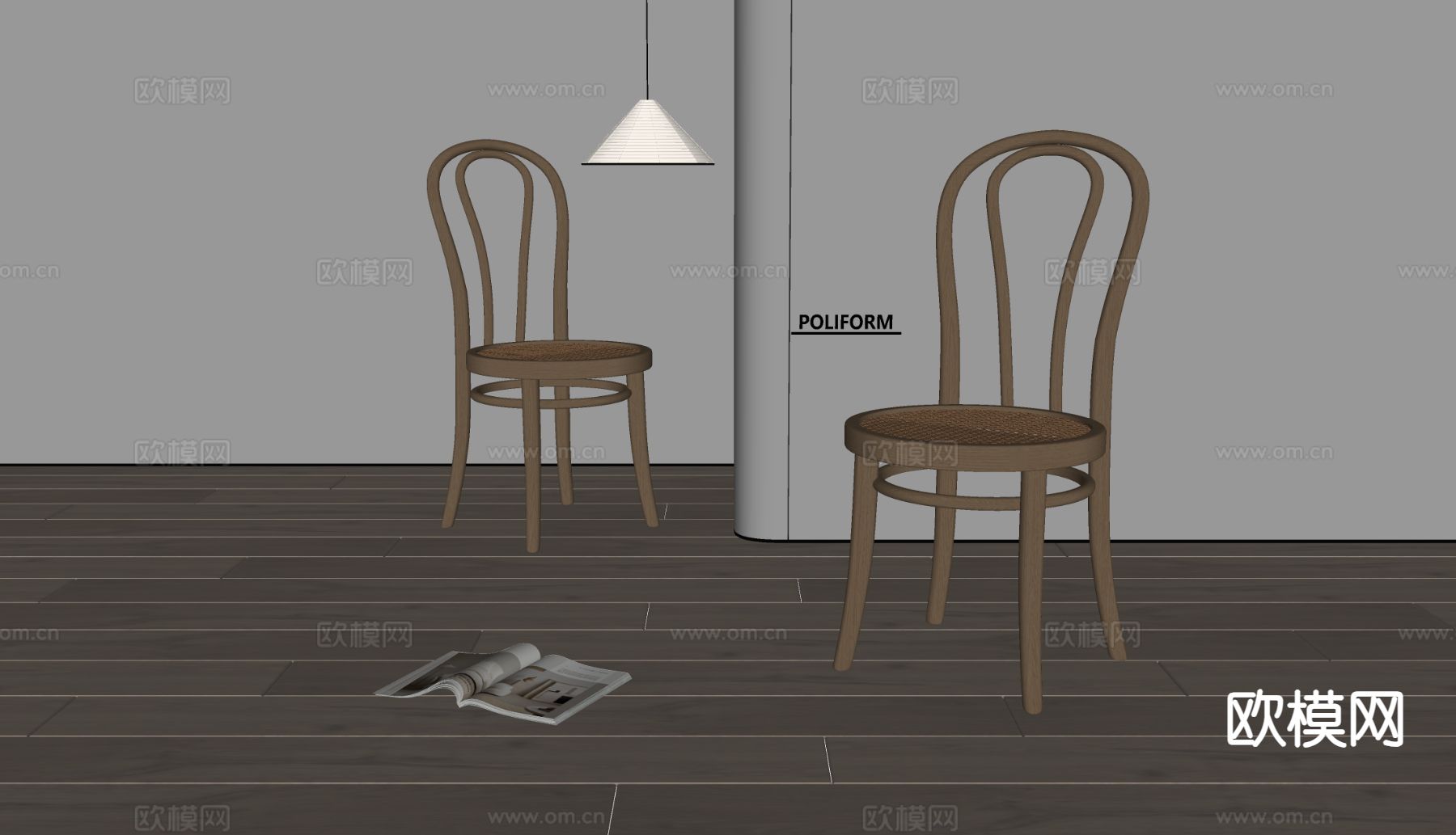 poliform 意式椅子 餐椅su模型下载（渲染图1）