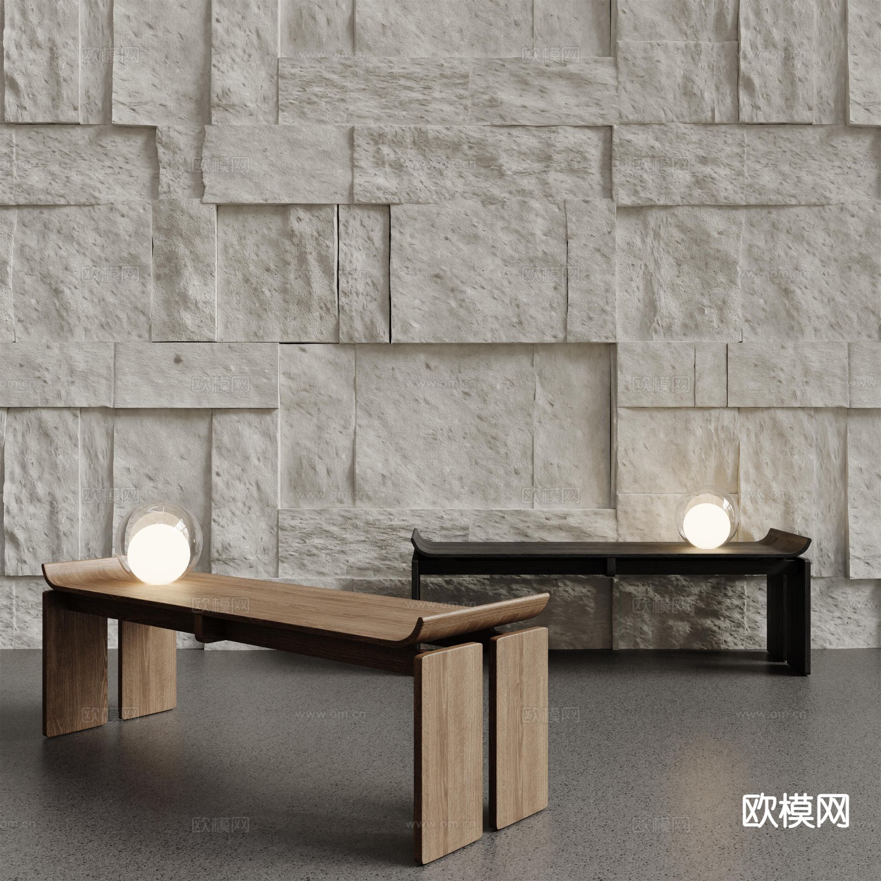 原木风凳子 长凳 木凳su模型下载（渲染图2）