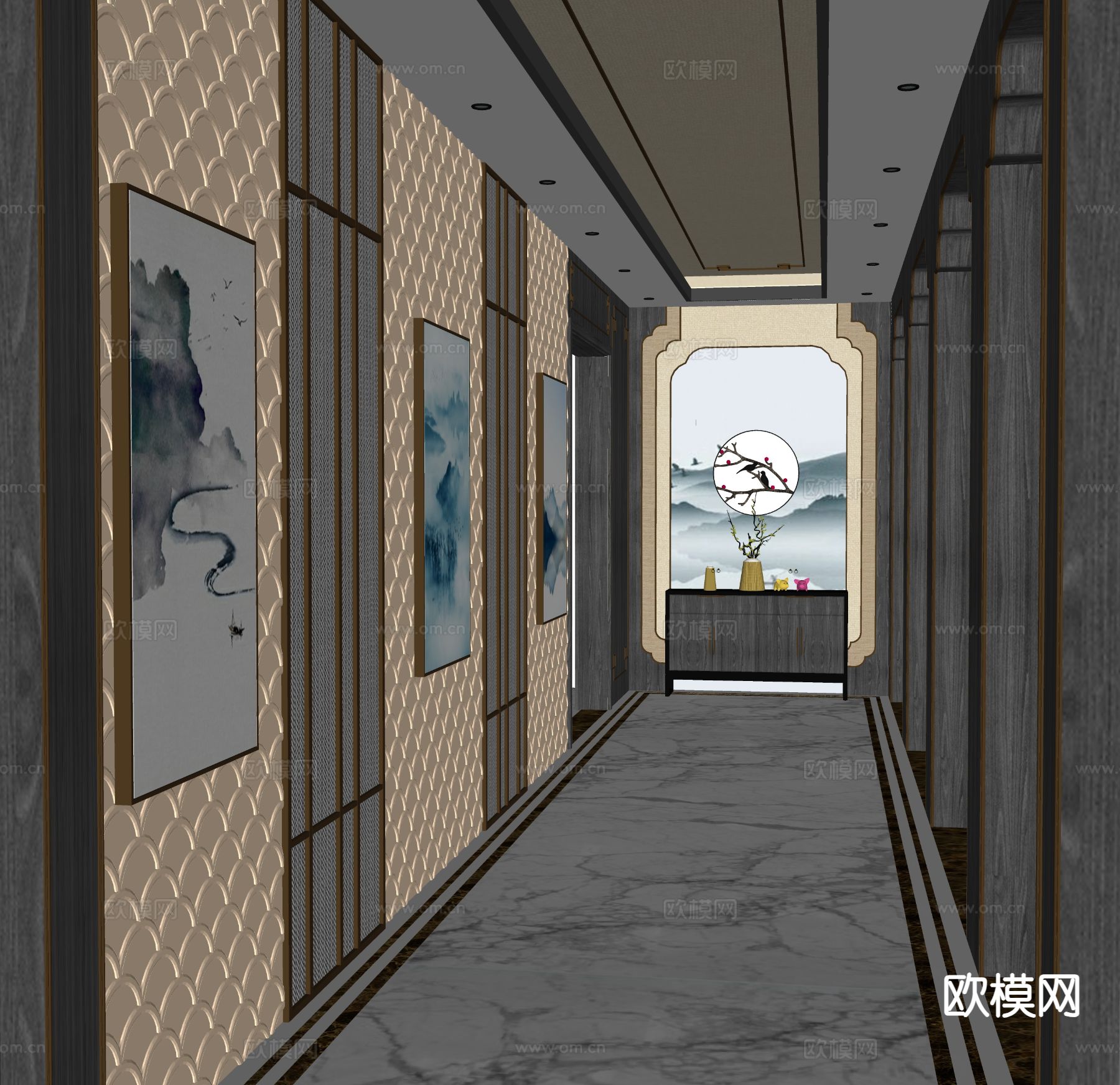 酒店走廊 玄关过道su模型下载（渲染图1）