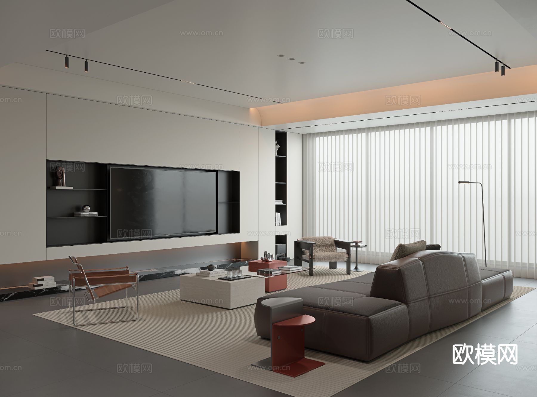 现代客厅 大平层客厅su模型下载（渲染图2）