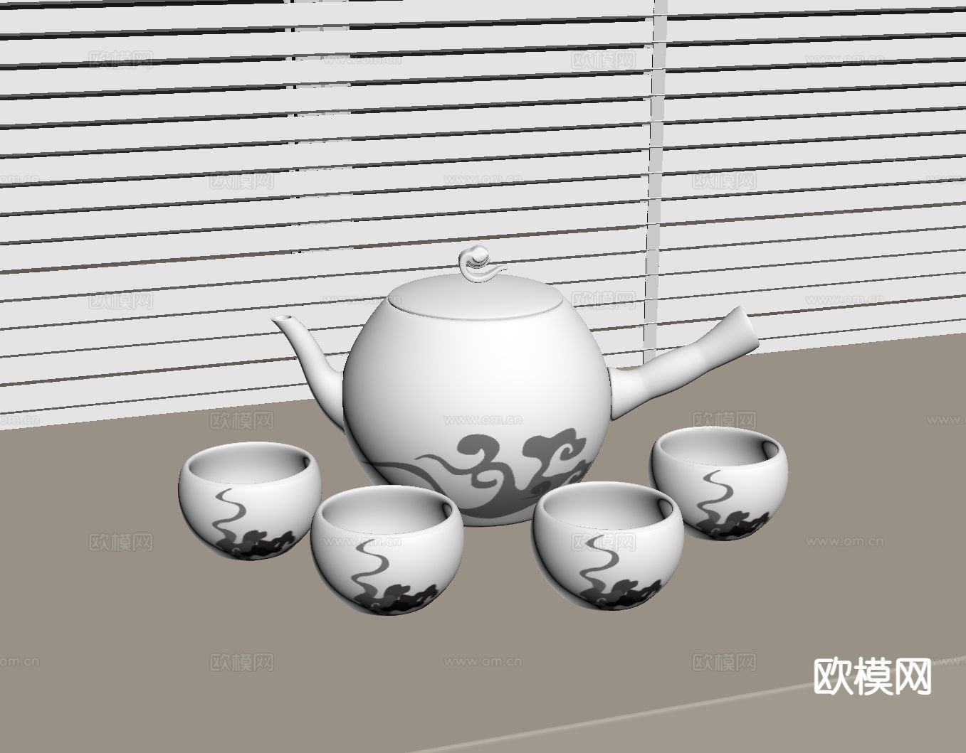 新中式祥云壶 茶壶su模型下载（渲染图1）